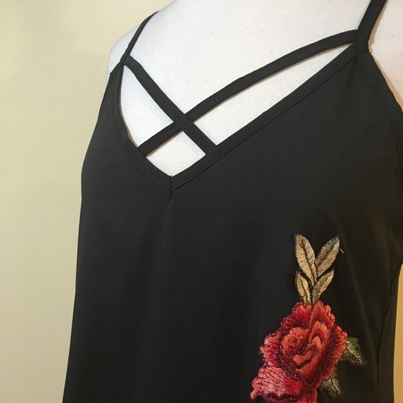 Cross Front Rose Floral Embroidered Cami Dress - Picture 6 of 7